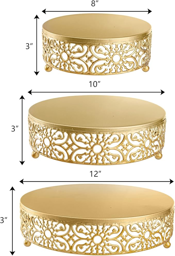 Hedume 3 Pack Cake Stand, Round Metal Cake Stands, 8" 10" 12" Dessert Display Cupcake Stands, Wedding Brithday Party Celebration Dessert Cake Display Plates-Gold