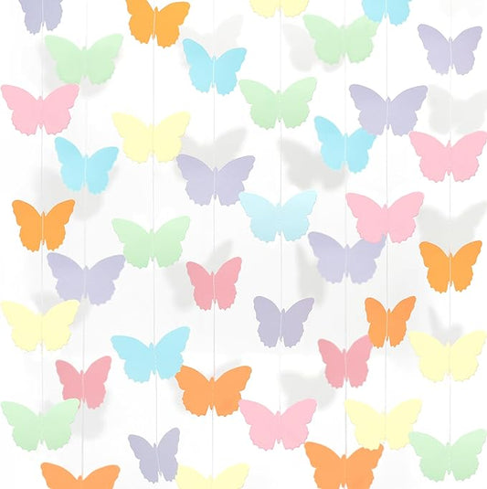40 Feet Pastel Birthday Decorations Banner Butterfly Streamers Garland Paper Banner Hanging Party Supplies, Hanging Butterfly Wedding Pastel Baby Shower Decorations