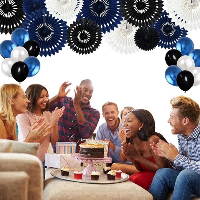 BEISHIDA Black Nary Blue White Tissue Hanging Honeycomb Round Paper Fans Decoration Set for Graduation Birthday Baby Bridal Shower Bachelorette Wedding Photo Booth Backdrops Party Supplies(11 Packs)