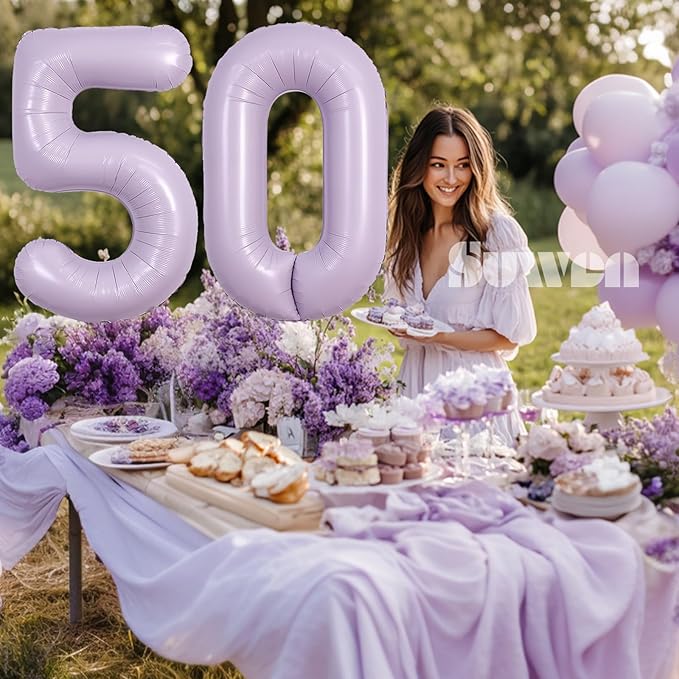 SUWEN 40 Inch Light Purple Large 50 Balloon Number Big Foil Helium Lavender Number Balloons Huge Mylar 0-9 Giant Jumbo Happy 50th Birthday Party Anniversary Decorations