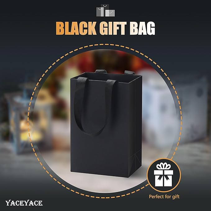Black Gift Bags with Handles, 10 Pcs 5.25"x3.75"x8" Kraft Paper Bags for Wedding, Party, Business, Retail