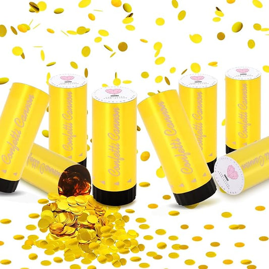 Confetti Cannon 8 Pack Small gold Confetti Poppers ideal for Weddings, Birthdays, Graduations, Baby Showers, New Year's Eve Parties Fun Party Decorations