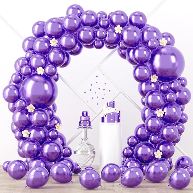 Voircoloria 90pack Metallic Purple Balloons Different Size 18/12/10/5 Inch Metallic Purple Balloon Garland Arch Kit for Graduation, Wedding, Birthday, Anniversary, New Year Party Decorations