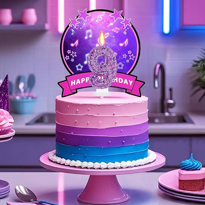 Deep Purple Glitter Birthday Candles for Girls - Number 9 Candle Cake Topper for Purple Fairy Birthday Party Decorations