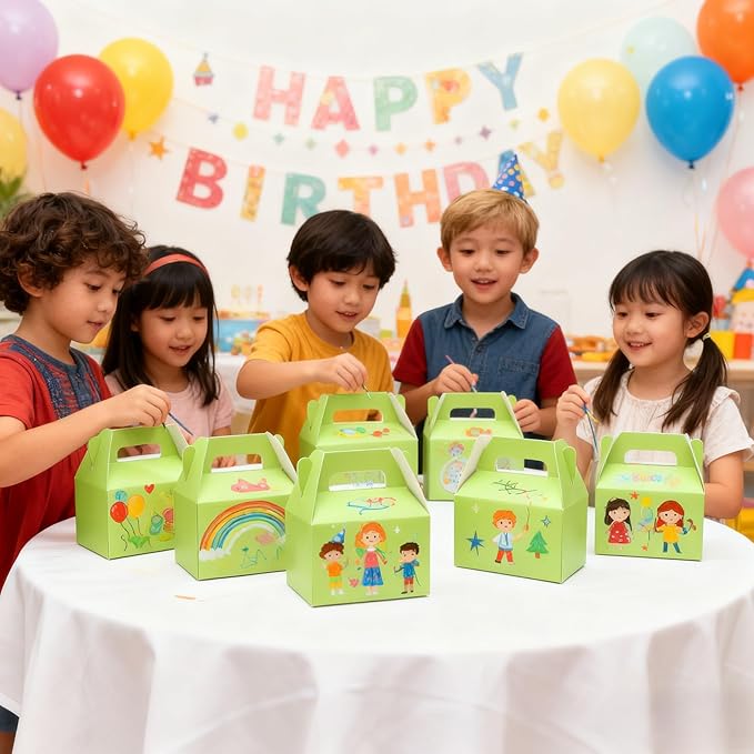 XAGLVV 24 Pack Green Paper Gable Boxes with Handles - Treat & Goodie Box for St. Patrick's Day, Nature-Themed Party Favors