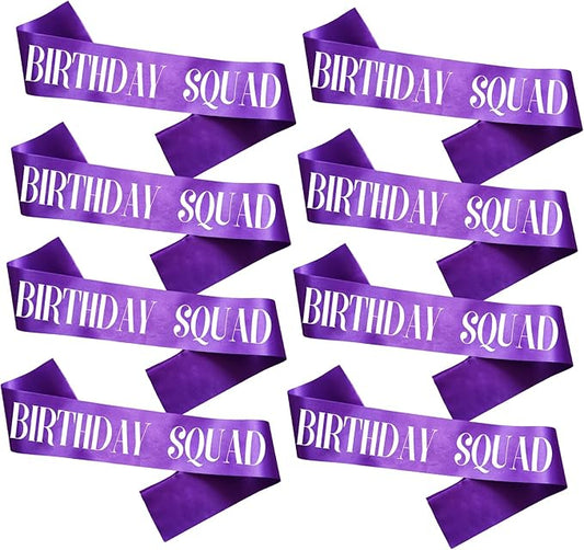 8PCS Birthday Squad Sashes, Purple Birthday Sash Set for Women or Me Funny 16th 18th 21st 30th 40th 50th or Other Bday Party Favors Decorations