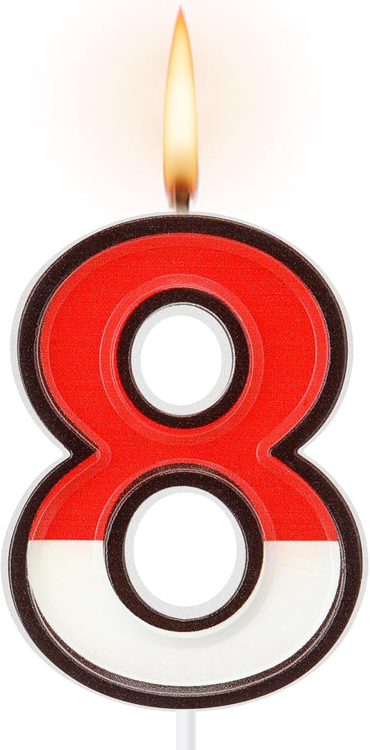 Conelist Cartoon Red and White Birthday Cake Candle Numeral Birthday Cake Topper for Animated Decoration Cartoon Party Supplies(Number 8)