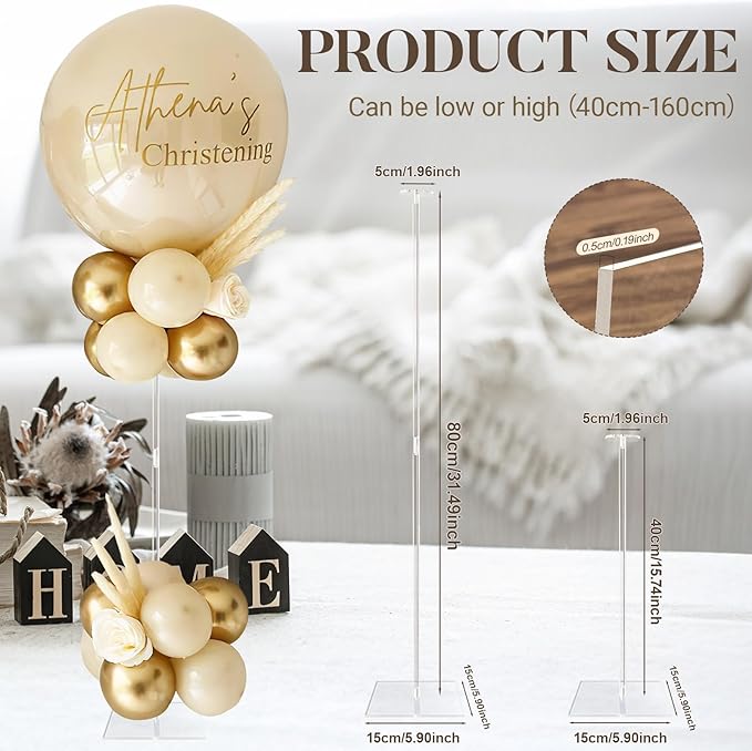 31.5 Inch Acrylic Balloon Stands for Table Centerpieces, 4 Sets Balloon Holder Sticks with Base, Table Top Balloon Stand Kit for Baby Shower Birthday Graduation Wedding Party Decorations