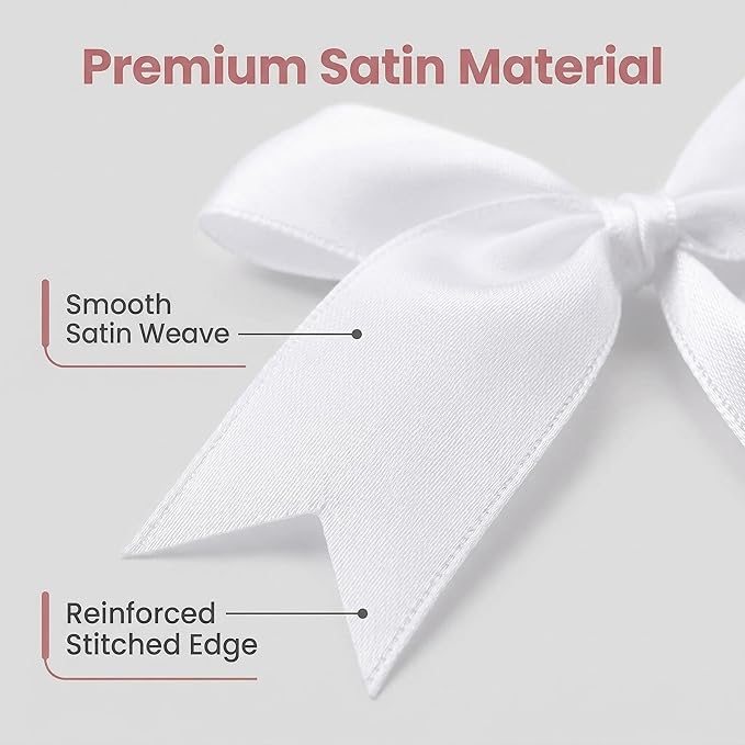 White Gift Wrap Bows – 50pcs 3.3 Inch Elegant Satin Bows for Gift Wrapping, Wedding Decor, Baby Shower, Party Decorations, Birthday, Easter, Christmas, Anniversary, DIY Crafts, Gift Bags