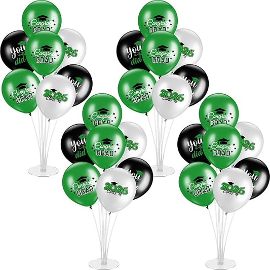 4 Set Graduation Party Balloon Stand Kits for Table Centerpieces Balloon Tables Holders with Congrats 2026 Graduation Party Decorations for School College Photo Props(Green)
