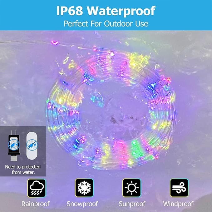 50ft LED Rope Lights 25 Colors, Outdoor IP68 Waterproof Warm White RGB Tube String Lights with 149 Modes and 4 Brightness, Rope Lights for Outside, Yard, Deck, Fiesta Party, Birthday Decorations