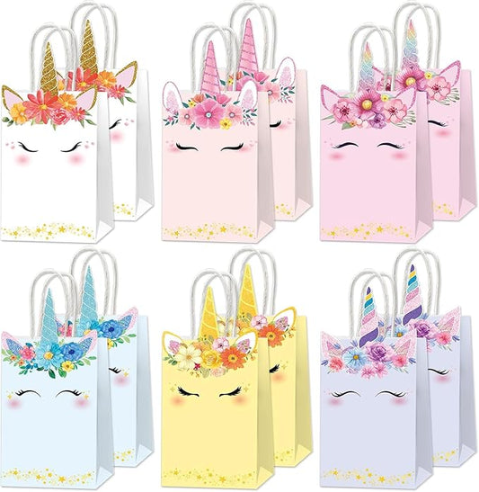 ZOIIWA 12Pcs Unicorn Party Favor Bags Rainbow Themed Treat Bags Pastel Unicorn Candy Goodie Bag Princess Paper Gift Bag with Handle Decorations for Birthday Baby Shower Wedding Party Decor Supplies