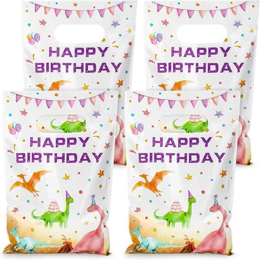 Hxezoc 50 Pieces Dinosaur Gift Bags with Handle, Plastic Treat Candy Bag Watercolor Dinosaur Favor Bags for Kids Birthday Party Decoration Supplies