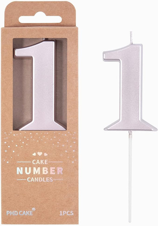 PHD CAKE 2.76 Inch Modern Rose Gold 1 Number Birthday Candles, Rose Gold Number Candles, Cake Number Candles, Party Celebration