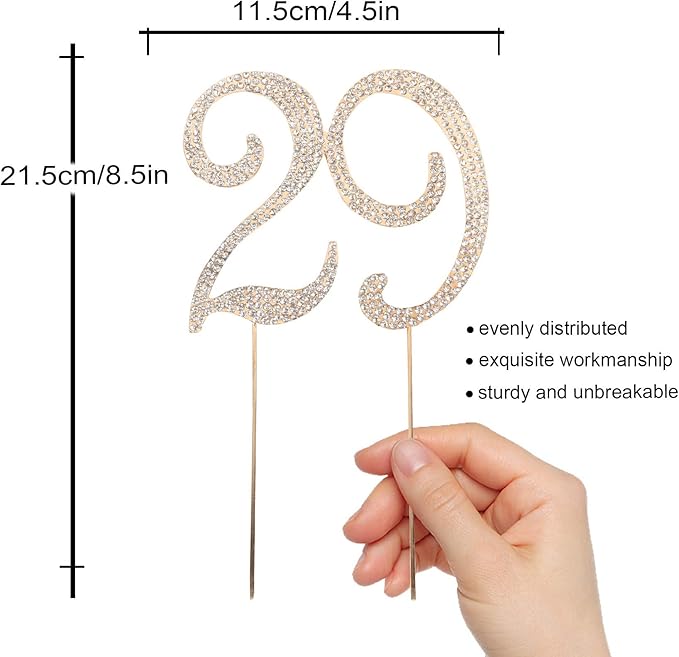 LINGPAR 29 Years Birthday Cake Topper - New Best Crystal Rhinestone 29th Wedding Anniversary Or 29 Years Old Cake Topper Party Decoration Gold