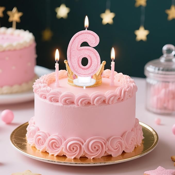 Cute Number 6 Birthday Candle, Glitter Pink Number Candles, Birthday Cake Topper Decoration, Party Supplies Anniversary Celebrations