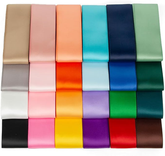 Satin Ribbon 1-1/2 Inch x 48Yds Assorted Colorful Wide Bulk Ribbon Pack, Double Faced Satin Ribbon Set, Thick Silk Fabric Ribbons for Crafts, Flower Bouquet, Christmas Gift Wrapping, Hair Bows