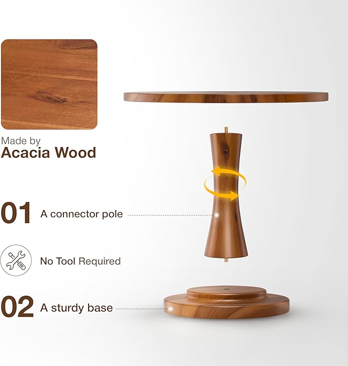 Tidita Acacia Wood Cake Stand Rustic – 12 inch Wooden Round Cake Stands for Cupcake - Cake Plate Pedestal for Dessert Table - Food Display Risers for Decor, Wedding, Restaurant, Party (12 Inch)