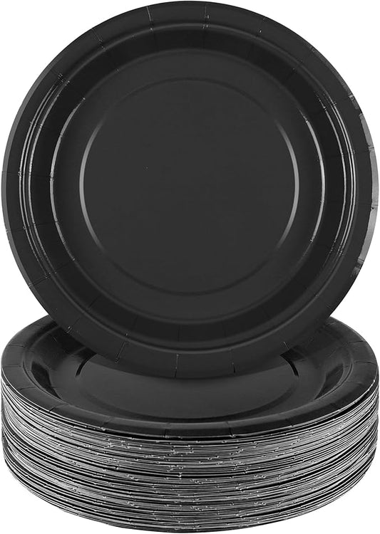 Breroa 72 Pieces Black Paper Plates 7 Inch Bulk Paper Plates Disposable Round Dessert Plate Heavy Duty Solid Color Papers Plate Table Decors Party Supply for Birthday Party, Dinner Table, Wedding