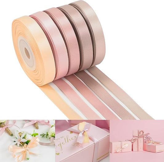 HUIHUANG Rose Pink Ribbon 3/8 inch Assorted Satin Hair Ribbons Dusty Rose Wedding Ribbon for Gift Wrapping Wedding Bridal Baby Shower Decor Floral Bouquet DIY Crafts- 50 Yards Totally
