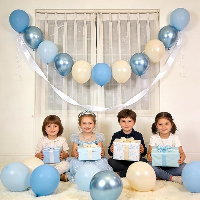 Blue White Sand Balloons Dusty Slate Fog Pastel Metallic Blue Beige Balloon 12INCH Helium Latex Balloon for Arch Kids Birthday Party Decorations Baby Boy Shower Christening Bridal Wedding Decor