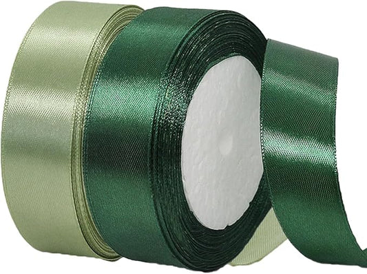 2 Rolls Sage Green Ribbon, 1 Inch 50 Yards Dusty Sage Dark Green Satin Fabric Ribbon for Wedding Party, Gift Wrapping, Baby Shower, Flower Bouquets, DIY Crafts, Birthday and Christmas Decorations