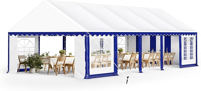 PHI VILLA 16x32 Outdoor Heavy Duty Party Tent, Large Party Canopy Wedding Event Tent with Removable Sidewalls & 4 Storage Bags for Patio Outdoor Garden Events, Blue