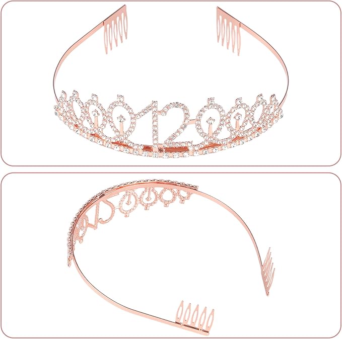 12th Birthday Decorations for Girls, Including Sash, Crown Tiara, Candles, Cake Toppers, 12rd Birthday Gifts for Girls