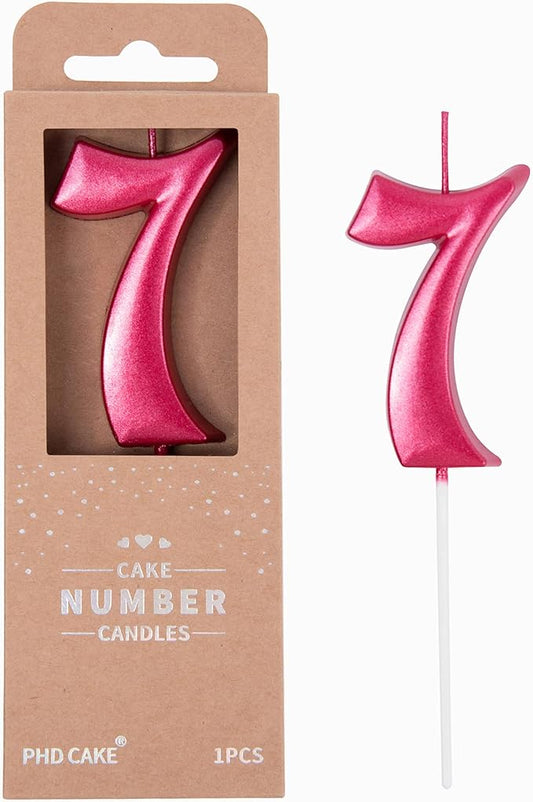 PHD CAKE 2.76 Inch Elegant Red 7 Number Birthday Candles, Red Number Candles, Cake Number Candles, Party Celebration