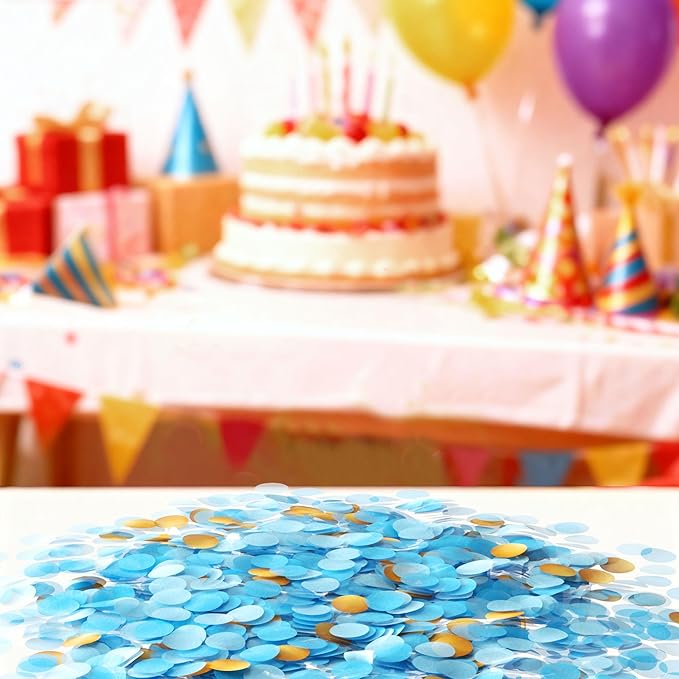 JOYIT Table Confetti 3.5 oz - Blue & Gold Foil Round Circle Dots for Table Scattering, Balloon Filling & Gift Box Decor - Perfect for Weddings, Birthdays, Graduations & Holiday Celebrations