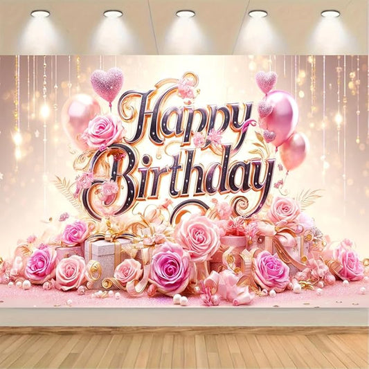 Happy Birthday Party Banner, Colorful Floral Party Decorations for Birthday Celebration, 71x43in Photo Backdrop for Party, Home Decor, Event Decorations