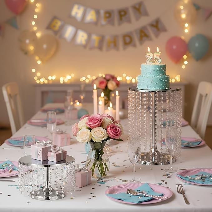 Silver Metal Cake Stand for Set of 3, 12in Round Wedding Cupcake Holder for Table, Dessert Cupcake Pedestal Display Plate for Party Wedding Anniversary Baby Shower