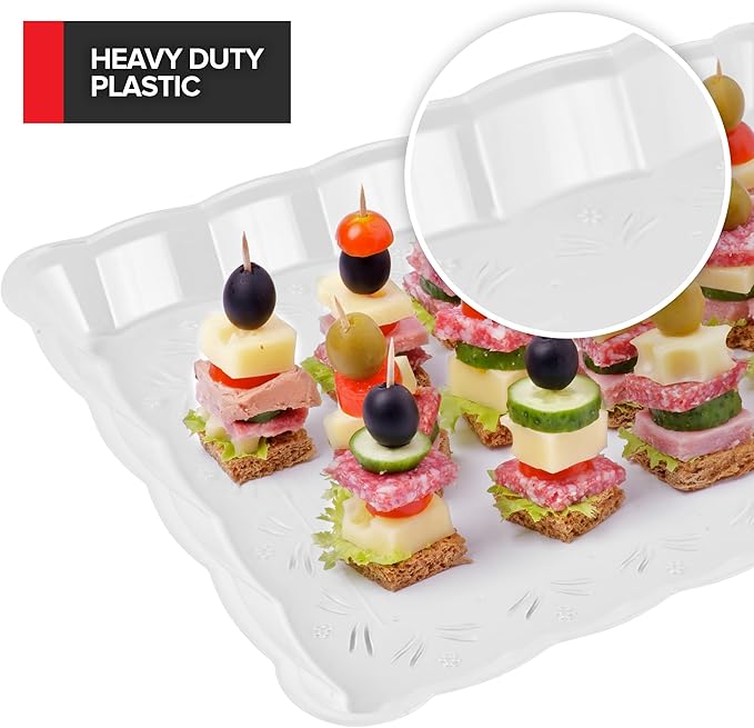 (24 Pcs) Clear Plastic Serving Tray 9x13, Large Plastic Serving Platter Disposable, Rectangle Party Trays and Platters for Fruit, Dessert, Cookies, Appetizers, Food, Entertaining, Holiday Parties