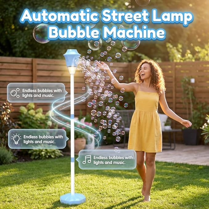 Automatic Bubble Machine, Standing Bubble Blower with Light & Music, 4 Height Adjustable Bubble Maker, Outdoor Bubble Machine for Party Birthday Wedding Garden (Red)