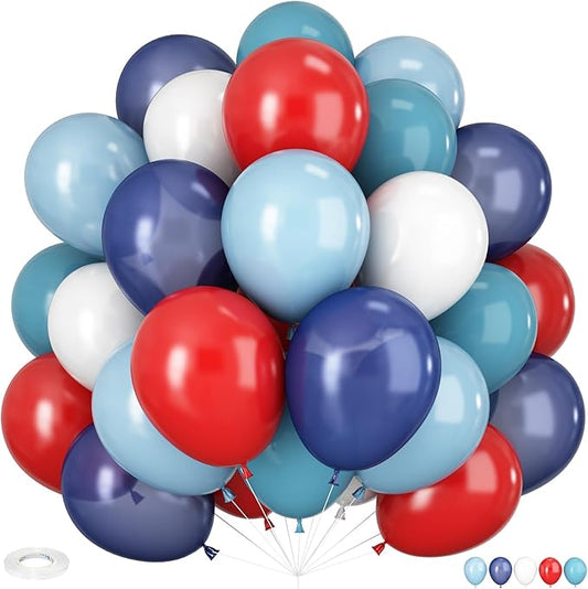 HILAVO Red Blue White Balloons, 60 PCS 12 inch Navy Light Blue Red and White Balloons for Baseball Birthday Party Britain Sporting Patriotic Labor Memorial Day 4th of July Independence Day Decorations