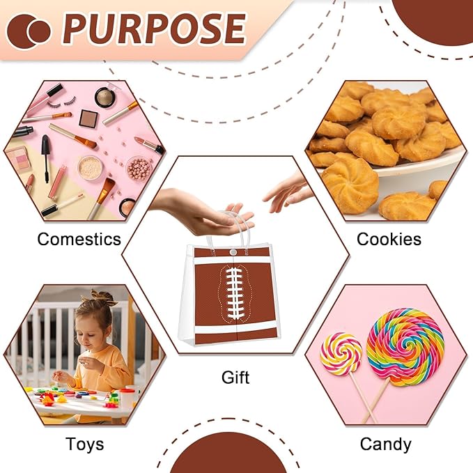 Lonfliness 24Pcs Football Clear PVC Gift Bags With Handles Football Party Favors Goodie Treat Bags Sport Theme Candy Bags Present Wrap Tote Bags for Boys Birthday Baby Shower Decorations 8 x 8 x 3in