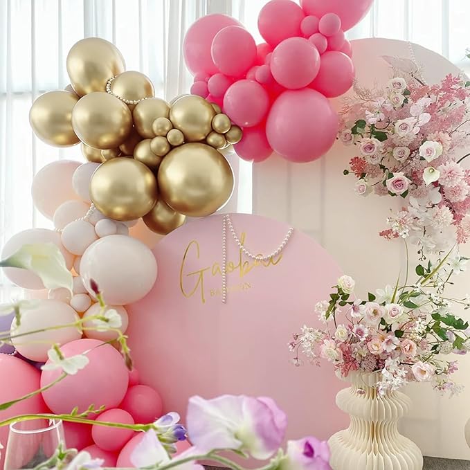 Mebay Dusty Blush Pink Nude Gold Balloon Arch Kit, 166Pcs Retro Pink Nude Metallic Gold and Macaron Light Pink Balloons for Bridal Baby Shower Girls Boho Birthday Wedding Decorations Supplies