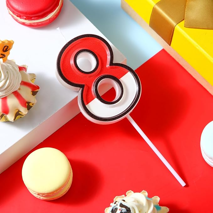 Conelist Cartoon Red and White Birthday Cake Candle Numeral Birthday Cake Topper for Animated Decoration Cartoon Party Supplies(Number 8)