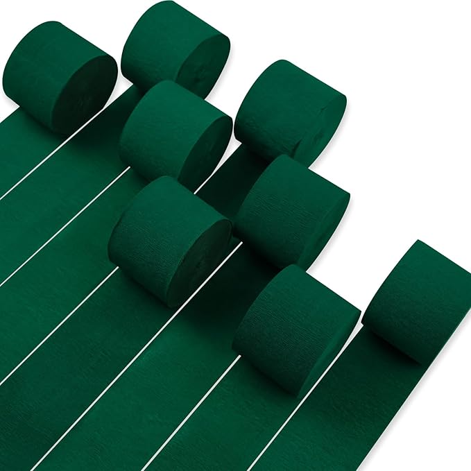 PartyWoo Green Crepe Paper Streamers 8 Rolls 656 ft Pack of Hunter Emerald Forest Green Crepe Paper for Graduation Christmas Jungle Birthday Party Decorations (1.8 Inch x 82 Ft/Roll), Green-40