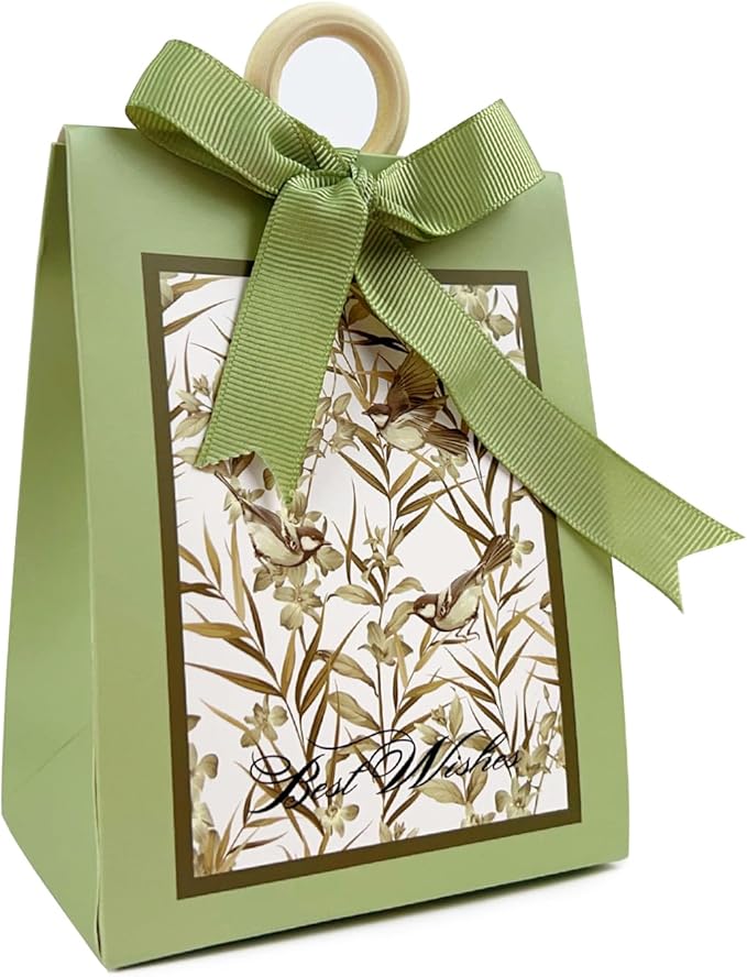 20PCS Mini Gift Bags, Bird & Flower Goodie Bags with Ribbon Handle for Party Favors Treat Boxes Wedding Bridal Baby Shower Birthday Party Presents 3.9"x2.6"x1.4"(Sage Green)