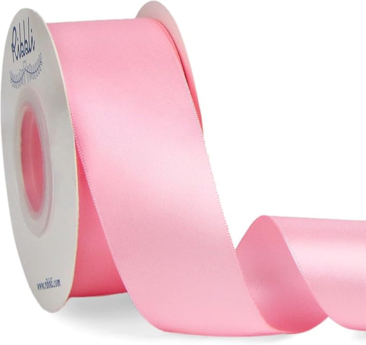 Ribbli Pink Double Faced Satin Ribbon,1-1/2” x Continuous 25 Yards,Use for Bows Bouquet,Gift Wrapping,Baby Shower,Floral Arrangement