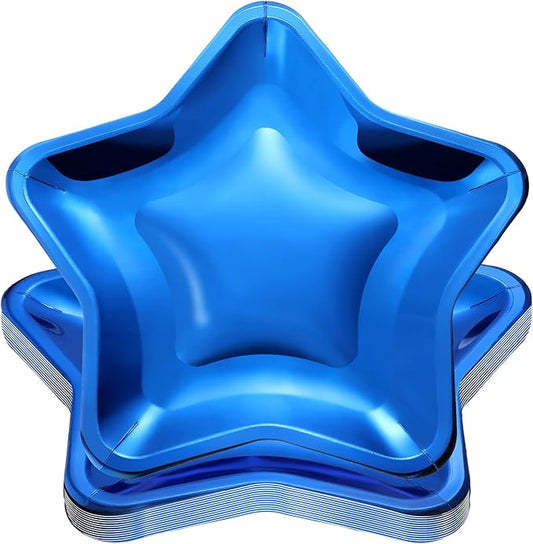 Vesici 60 Pieces Thick Star Shaped Paper Plates Disposable Party Plate Pentagram Dinnerware Decorations for Graduation Independence Day Wedding Birthday Baby Shower, 9.45 Inch(Bright Blue)