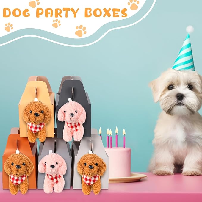 Fainne 24 Pcs Party Favors Boxes Foldable Treat Gift Boxes Candy Goodie Cases Decorations Adopt Pet Gift for Birthday Wedding Bridal Shower Party Favors(Cute Dog)