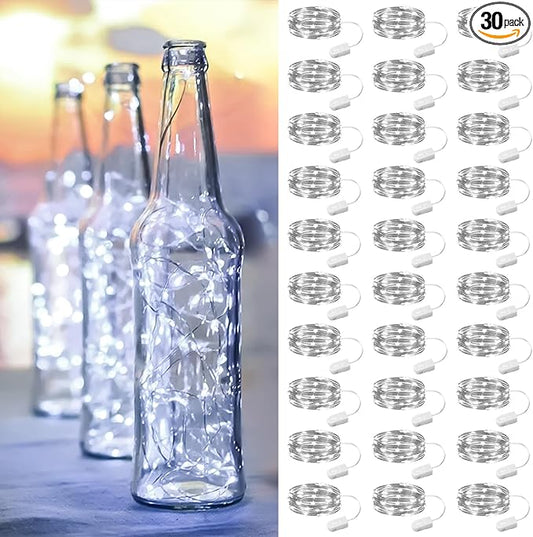 ZSJWL 30 Pack White Fairy Lights Battery Operated,7Ft 20LED Mini String Light, Waterproof Twinkle Light Silver Copper Wire Lights for Wedding Party Bedroom Christmas Table Decoration