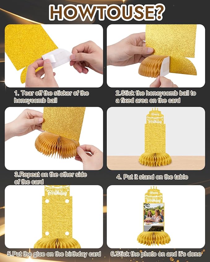 8Pcs 40th Birthday Decoration for Men Women Happy 40th Birthday Table Decorations Cheers to 40th Honeycomb Centerpieces Birthday Party Decorations Black and Gold 40th Birthday Party Favors