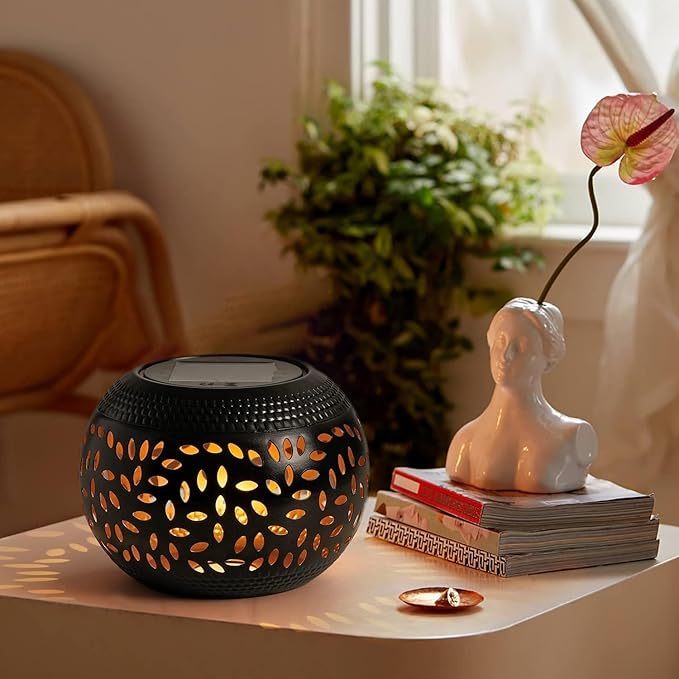 Solar Table Lanterns Outdoor Waterproof - LED Lamp Black Metal Table top Lights -Solar Powered Decorative Lantern for Desk Patio Garden Pathway Yard
