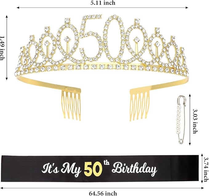 CAVETEE Gold Birthday Crown and Tiara for Women, Sash for Girls - Birthday Party Decoration