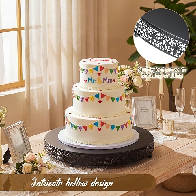 Wenqik 20 Inch Black Cake Stand Set Metal Round Cupcake Dessert Stand with Cake Cutting, Spatula Wedding Cupcake Pastry Display Candy Holder Display for Wedding Party Birthday Baby Shower(Classic)