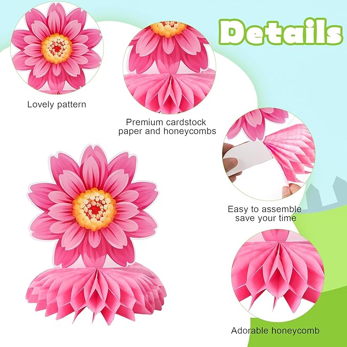 9 Pieces Spring Flower Centerpieces for Tables, Honeycomb Spring Birthday Party Decorations, Baby Shower Centerpieces for Girls, Spring Decorations for Office, Mothers Day Decorations (Flower)