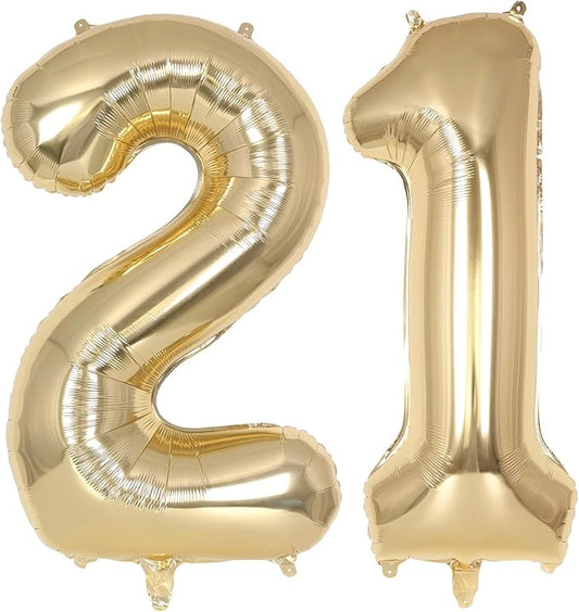 Champagne Gold Large Number 21 Balloon, 40 Inch Light Gold Foil Helium Number Balloons, Giant Mylar Number 21 Balloons for 21 Years Old Birthday Party Anniversary Decorations (Champagne Gold 21)